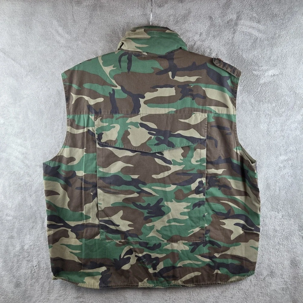 Rothco Ranger Vest Woodland Jungle Camo Full Zip Utility Stowaway Hood Men XL